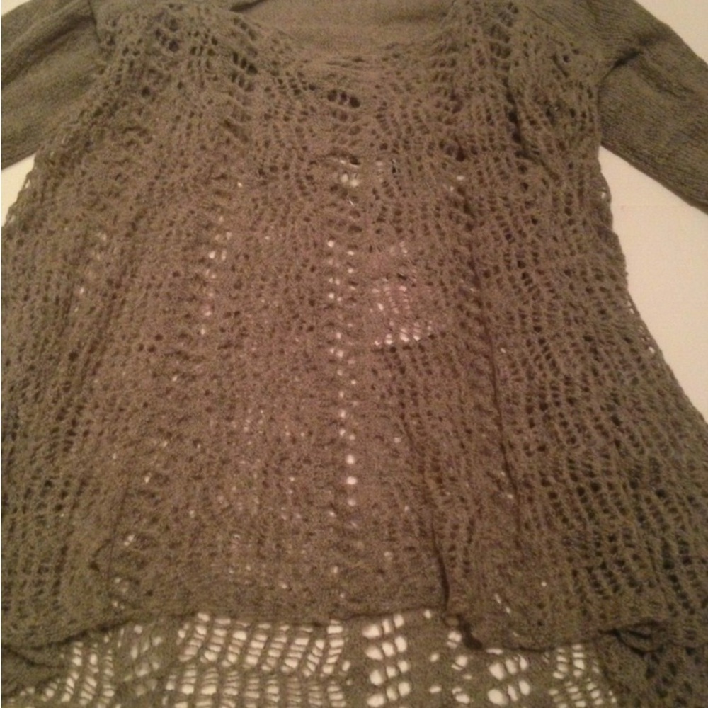 Simply Noelle Tan Convertible L/XL Open Knit Cardigan or Flare Tunic. EUC - Picture 2 of 10